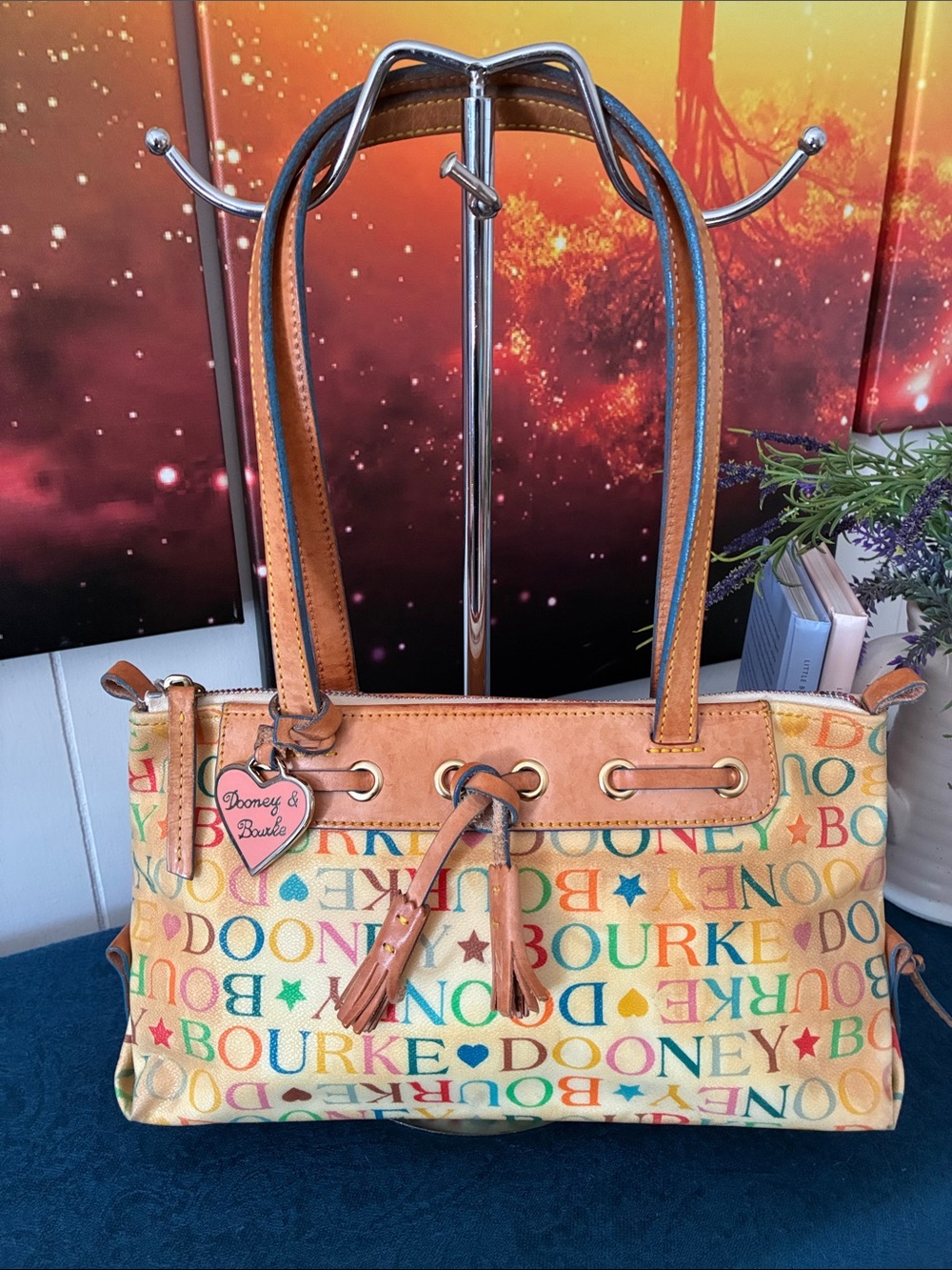 Vintage Dooney & Bourke Rainbow Monogram Satchel